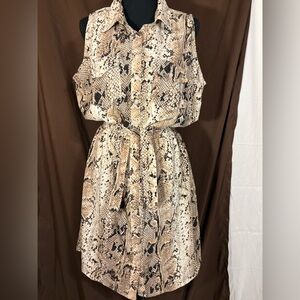 Elegant Sleeveless Snake Print Midi Dress XL